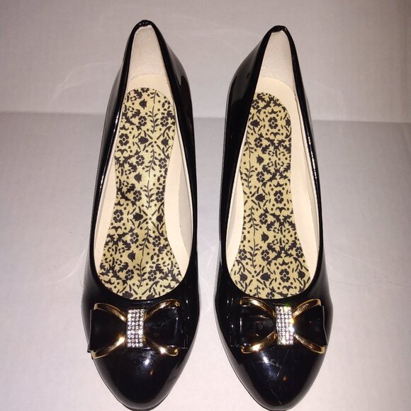 Glossy black high heels pumps with bow size 9 - Picture 1 of 5